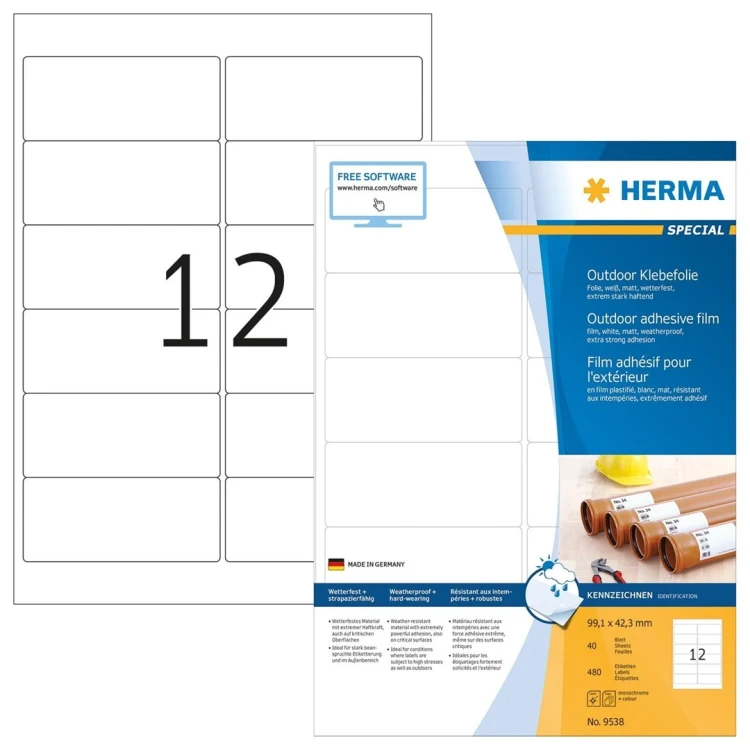 HERMA 9538 samoprzylepne etykiety Prostokąt Biały 480 szt.