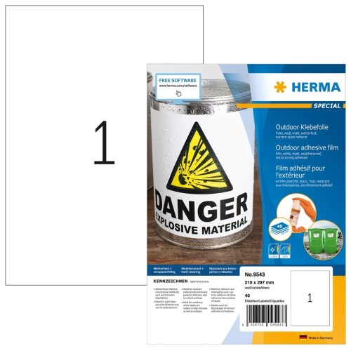 HERMA 9543 samoprzylepne etykiety Prostokąt Biały 40 szt.