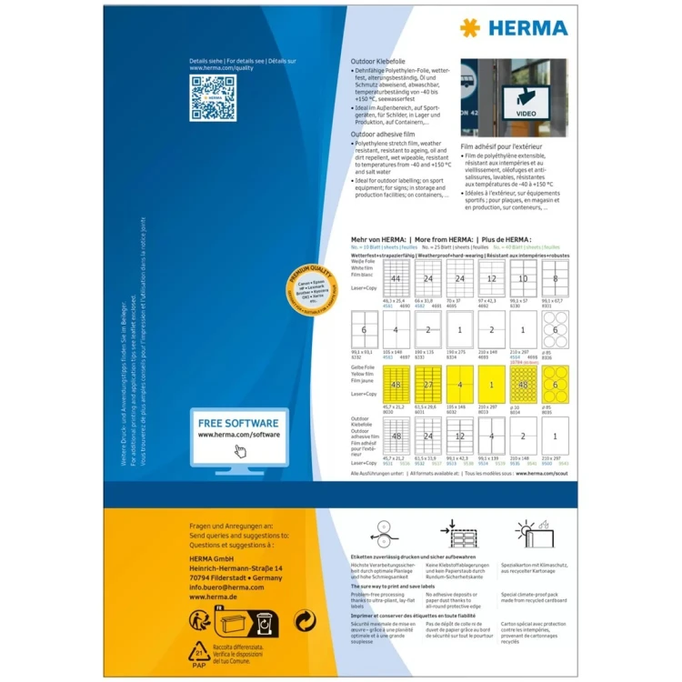 HERMA 9541 samoprzylepne etykiety Prostokąt Biały 80 szt.