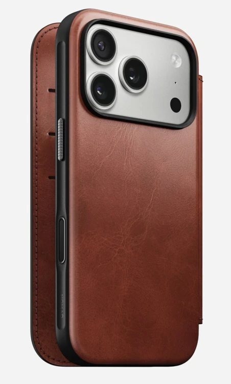 NOMAD Modern Leather Folio - skórzane etui do iPhone 17 Pro kompatybilne z MagSafe, skóra Horween (olde dublin)