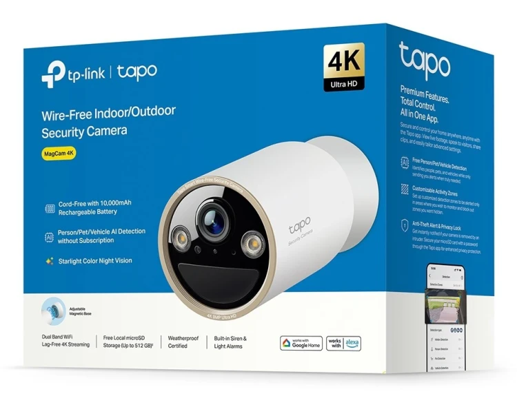 TP-Link Tapo C460 Tubowa Kamera bezpieczeństwa IP Zewnętrzna 3840 x 2160 px Sufit / Ściana