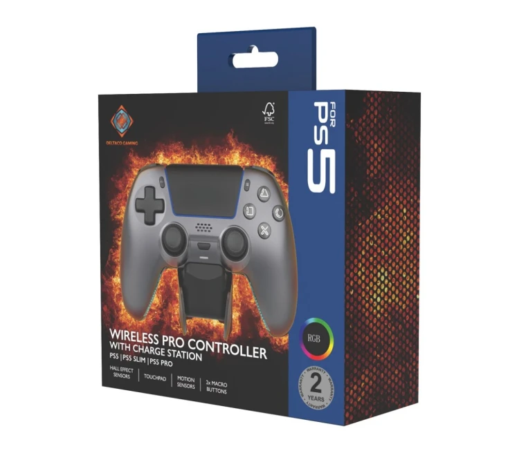 Deltaco Gaming GAM-199-STEELGRAY kontroler gier Szary, Metaliczny, Stal Bluetooth/USB Gamepad PlayStation 5, Android, iOS