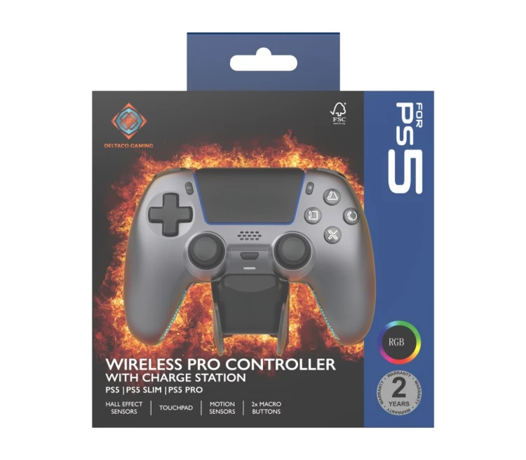 Deltaco Gaming GAM-199-STEELGRAY kontroler gier Szary, Metaliczny, Stal Bluetooth/USB Gamepad PlayStation 5, Android, iOS