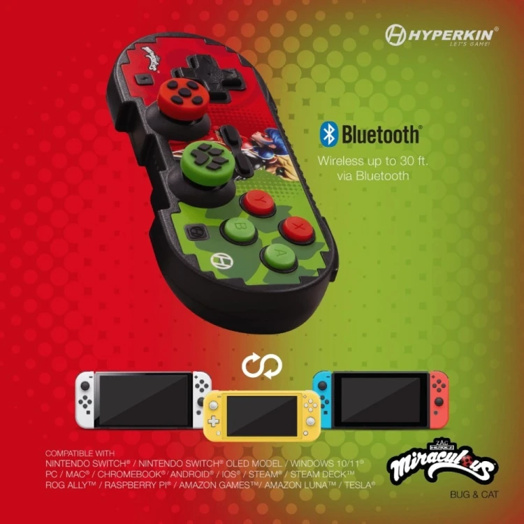 Hyperkin Pixel Art Zielony, Czerwony Bluetooth Gamepad Nintendo Switch, Nintendo Switch Lite, Nintendo Switch OLED