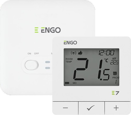 Programowany bezprzewodowy regulator temperatury ENGO Controls E7-RFW, biały