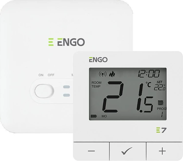 Programowany bezprzewodowy regulator temperatury ENGO Controls E7-RFW, biały