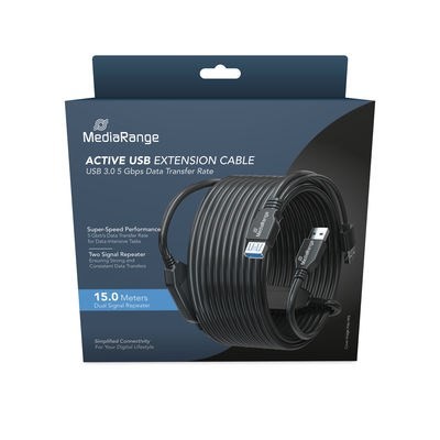 MediaRange MRCS244 kabel USB USB 3.2 Gen 1 (3.1 Gen 1) 15 m 2 x USB A USB A 5 Gbit/s Czarny