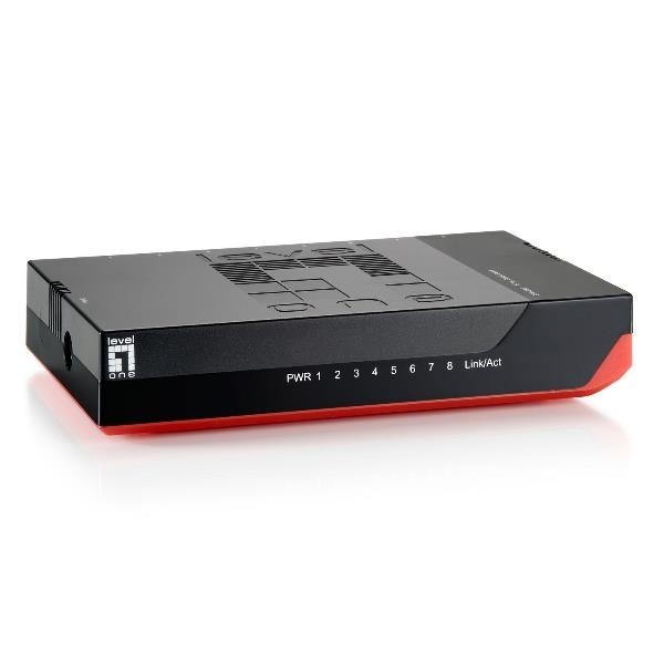 LevelOne GSW-0807 przełącznik sieciowy Nie zarządzany Gigabit Ethernet (10/100/1000) Czarny, Czerwony