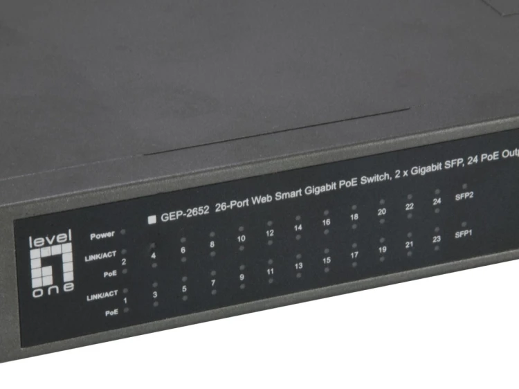 Przełącznik LevelOne WebSmart/GB PoE+ 26-portowy 19" 370W 1Gbps