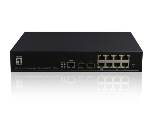 Zarządzalny przełącznik PoE+ LevelOne GB/L2 10-portowy 19" 180 W 1 Gb/s