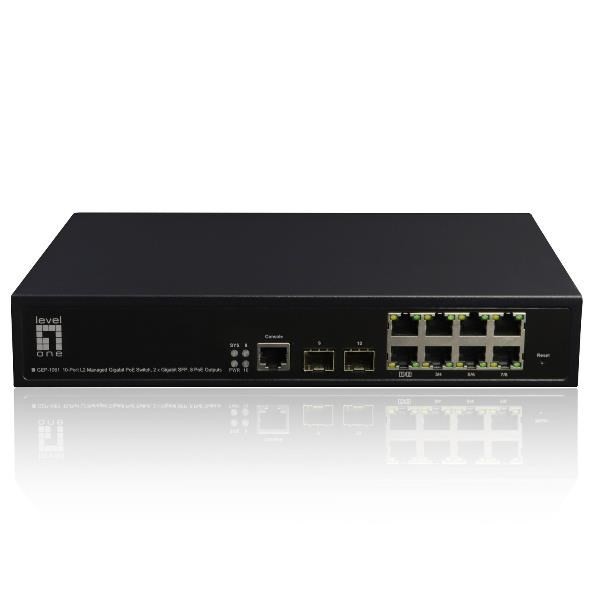 Zarządzalny przełącznik PoE+ LevelOne GB/L2 10-portowy 19" 180 W 1 Gb/s