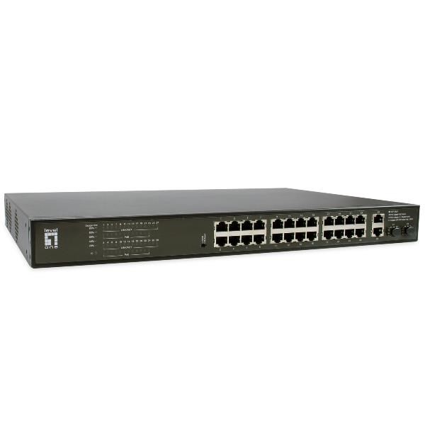 Przełącznik LevelOne GB PoE+ 28-portowy 19" 390W 1Gbps
