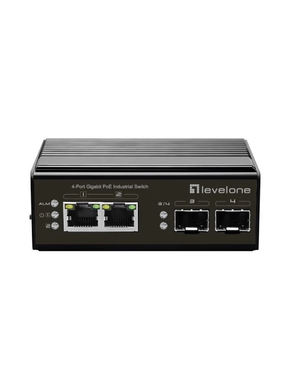 Switch LevelOne IGP-0431 - niezarządzalny - 2 x 10/100/1000 (PoE) + 2 x Gigabit SFP - Możliwość montażu na szynie DIN - PoE - zasilanie DC