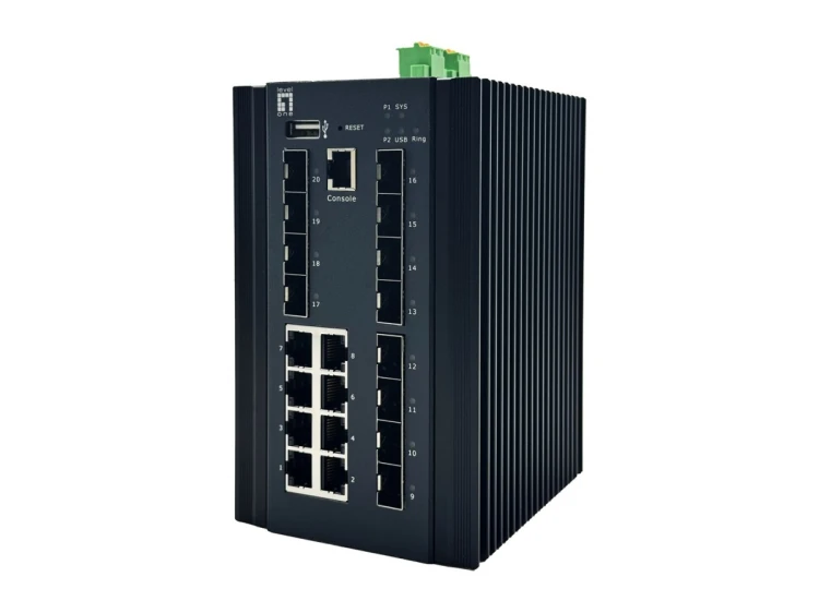 LevelOne Industrial L2+ Managed Switch 20-portowy/IP40+DIN 2,5 Gb/s