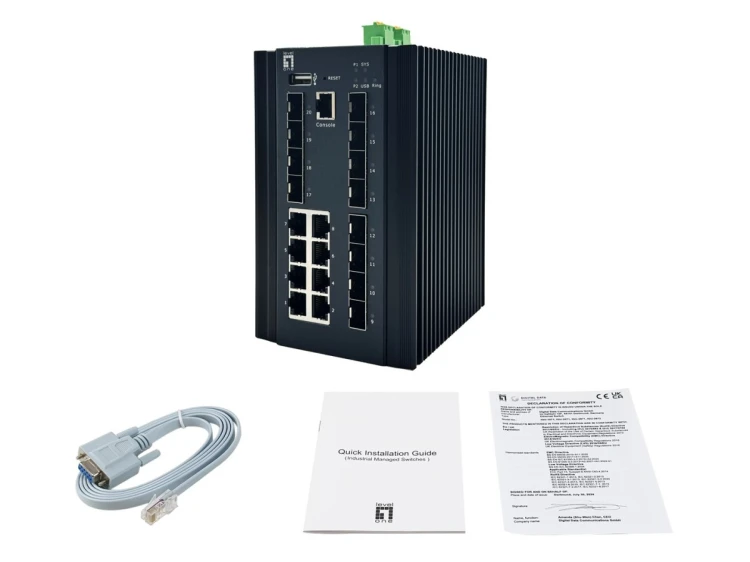 LevelOne Industrial L2+ Managed Switch 20-portowy/IP40+DIN 2,5 Gb/s
