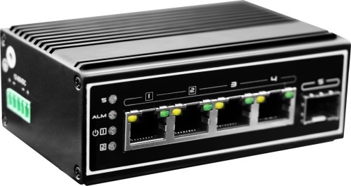 LevelOne IGP-0502 - Przełącznik - -40 °C do 75 °C - 4 x 10/100/1000 (PoE+) + 1 x Gigabit SFP - Biurko, Montaż na szynie DIN, Możliwość montażu na ścia