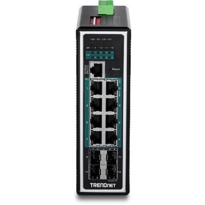 Przełącznik przemysłowy TRENDnet 12Port Gbit zarządzany L2+ PoE+ Metal