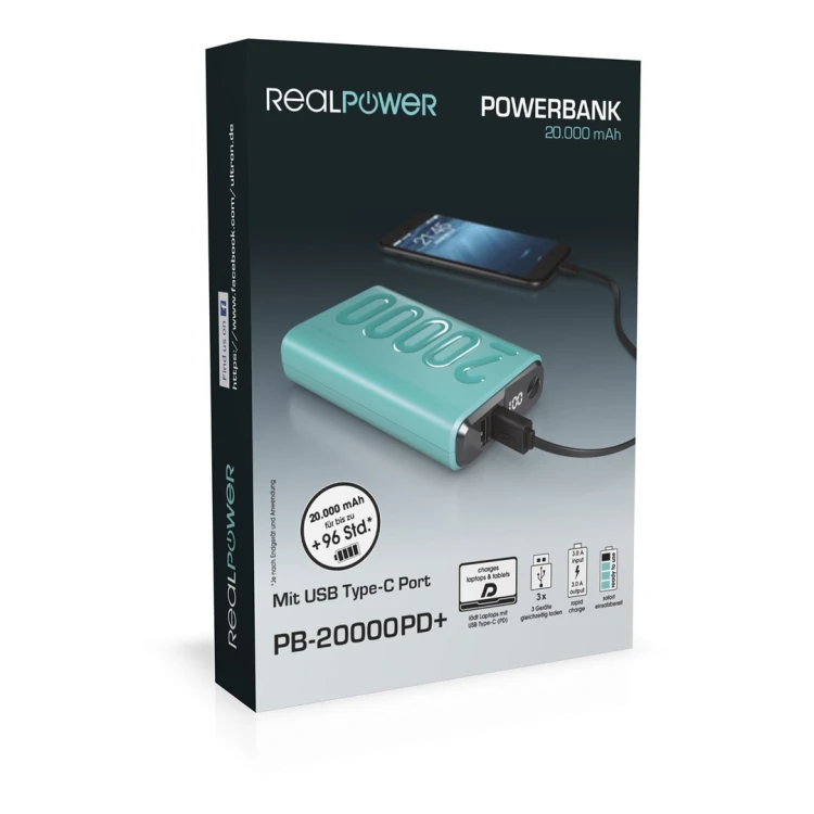 RealPower PB-20000PD+ Nutopia 20000 mAh Niebieski