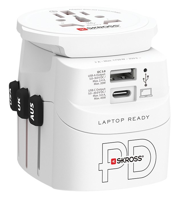 Adapter podróżny SKROSS Pro Light USB AC45PD World z USB-C biały