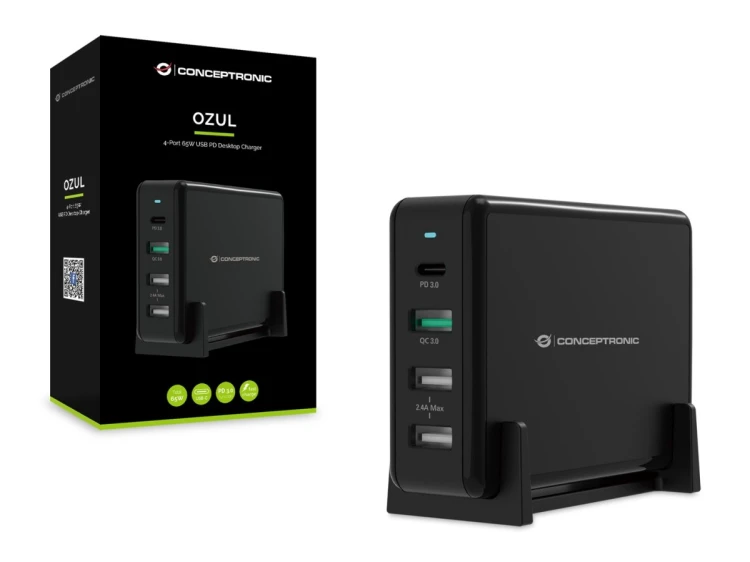 Conceptronic OZUL01B ładowarka do urządzeń przenośnych Uniwersalne Czarny Prąd przemienny Szybkie ładowanie Wewnętrzna