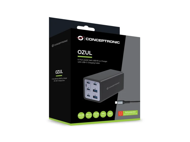Conceptronic OZUL06BE ładowarka do urządzeń przenośnych Uniwersalne Czarny Prąd przemienny Szybkie ładowanie Wewnętrzna