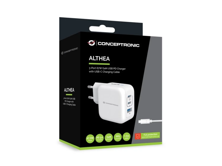 Conceptronic ALTHEA17W ładowarka do urządzeń przenośnych Uniwersalne Biały Prąd przemienny Szybkie ładowanie Wewnętrzna