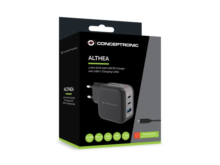 Conceptronic ALTHEA17B ładowarka do urządzeń przenośnych Uniwersalne Czarny Prąd przemienny Szybkie ładowanie Wewnętrzna