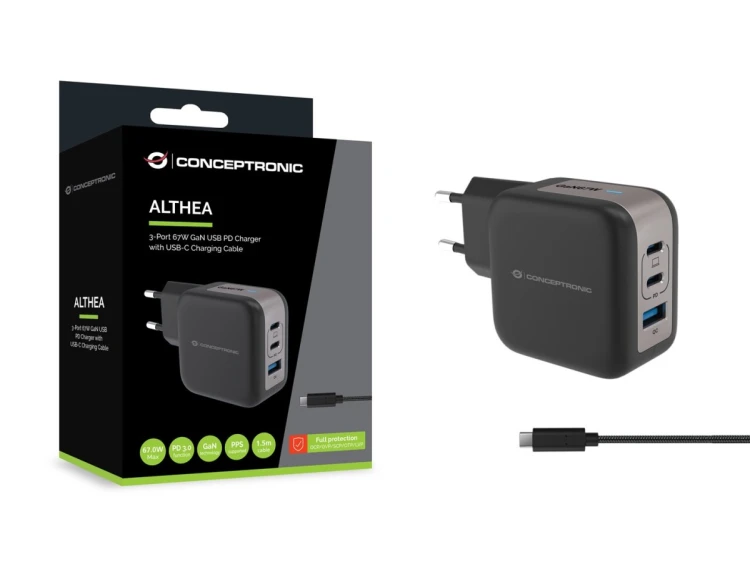 Conceptronic ALTHEA17B ładowarka do urządzeń przenośnych Uniwersalne Czarny Prąd przemienny Szybkie ładowanie Wewnętrzna