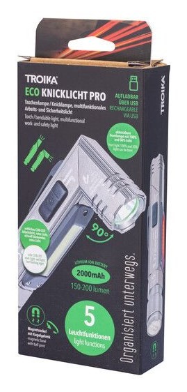 TROIKA ECO KNICKLICHT PRO Szary Magnetyczne mocowanie latarki COB LED