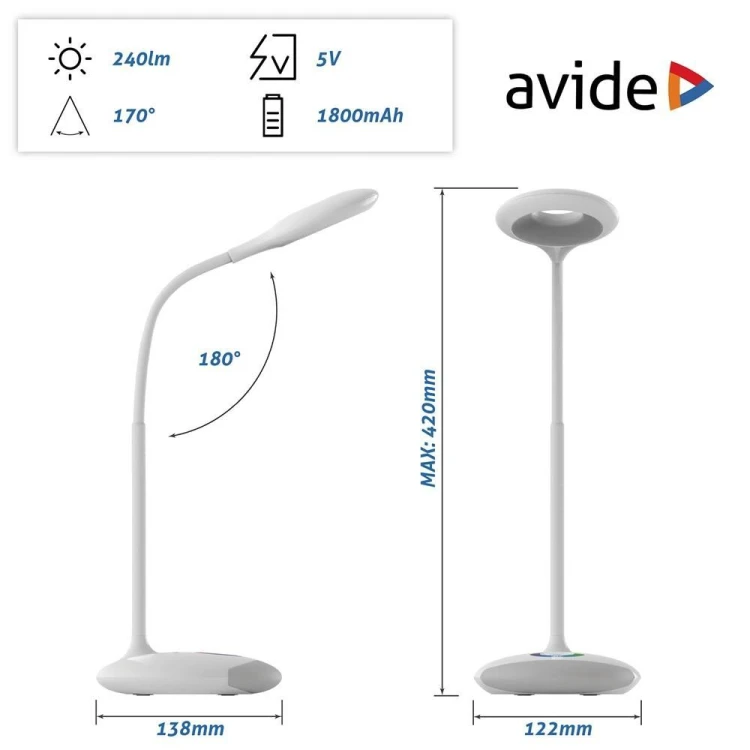 Avide ABLDLRGB-4W lampa stołowa LED Biały