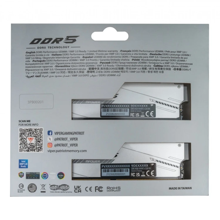 Patriot Memory Viper Xtreme 5 RGB moduł pamięci 32 GB 2 x 16 GB DDR5 6400 MT/s 288-pin DIMM Korekcja ECC