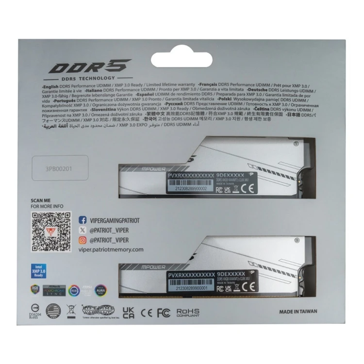 Patriot Memory Viper Xtreme 5 RGB moduł pamięci 32 GB 2 x 16 GB DDR5 8000 MT/s 288-pin DIMM Korekcja ECC