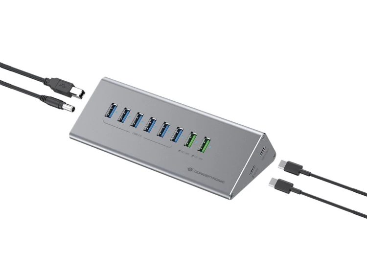 CONCEPTRONIC 10-portowy koncentrator USB-A3.0/-C Adapter -> 6xA3.0+m.Netz. Gr