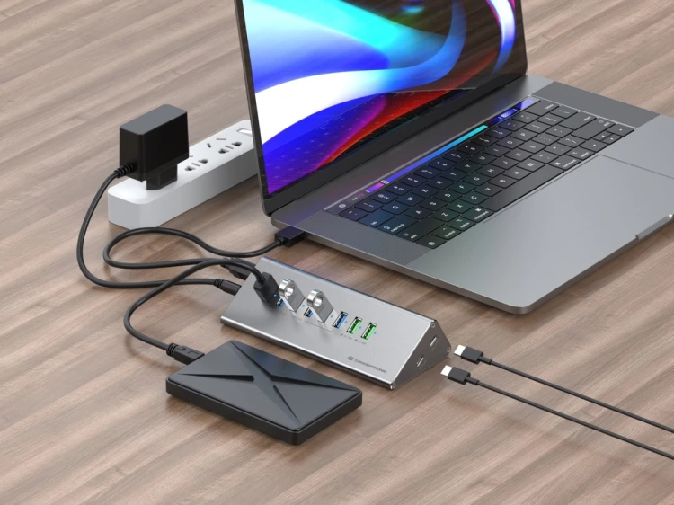 CONCEPTRONIC 10-portowy koncentrator USB-A3.0/-C Adapter -> 6xA3.0+m.Netz. Gr