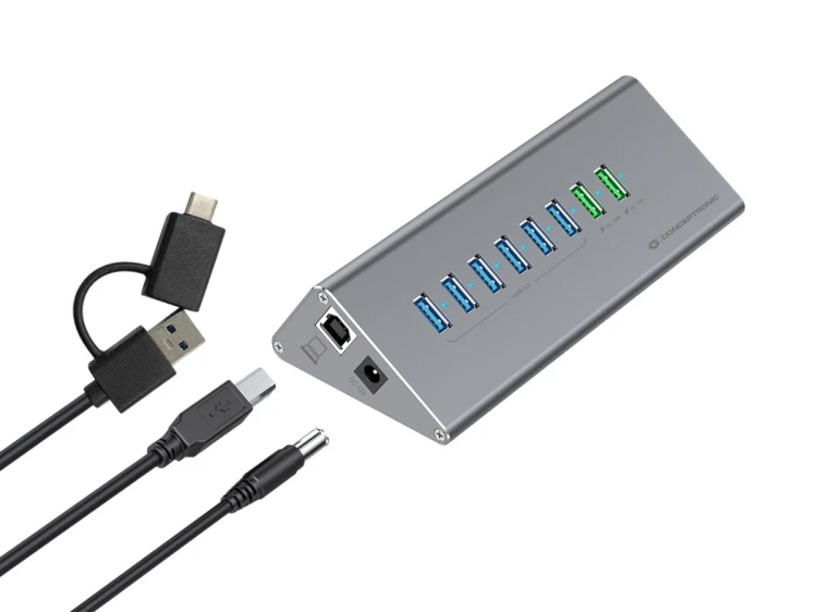 CONCEPTRONIC 10-portowy koncentrator USB-A3.0/-C Adapter -> 6xA3.0+m.Netz. Gr