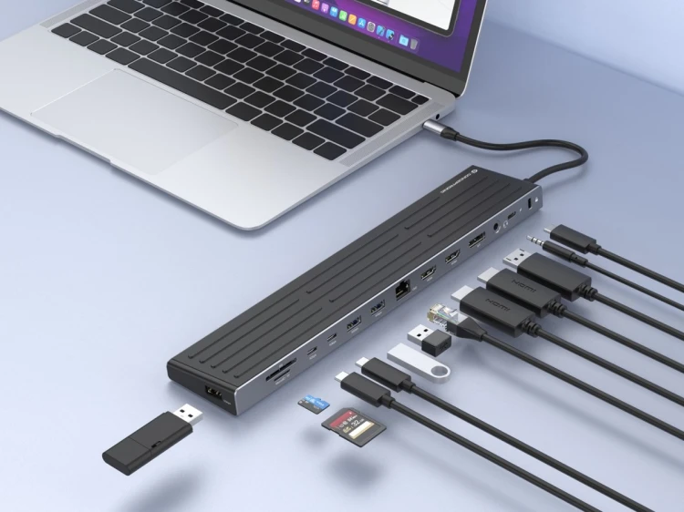 Stacja dokująca CONCEPTRONIC 14-1 USB-C->2xHDMI/DP/2xUSB-C/+ 18cm bk