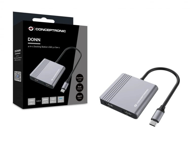 Conceptronic DONN13G stacja dokująca Przewodowa USB 3.2 Gen 1 (3.1 Gen 1) Type-C Szary
