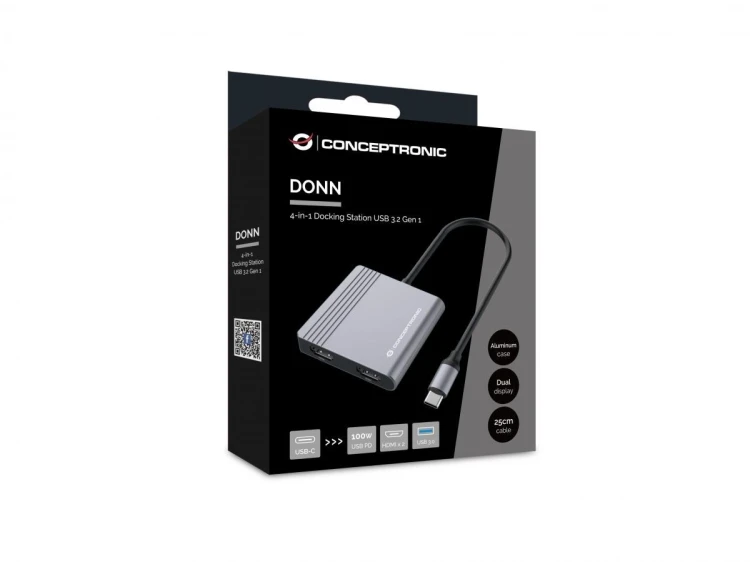 Conceptronic DONN13G stacja dokująca Przewodowa USB 3.2 Gen 1 (3.1 Gen 1) Type-C Szary