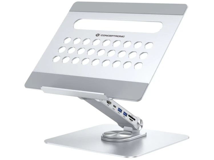 CONCEPTRONIC Uchwyt na laptopa ze stacją dokującą 7 w 1 srebrny