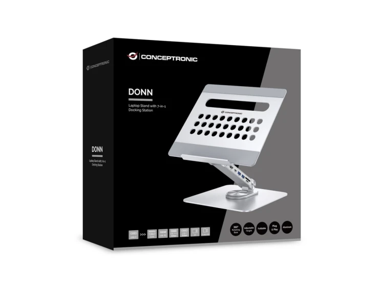 CONCEPTRONIC Uchwyt na laptopa ze stacją dokującą 7 w 1 srebrny