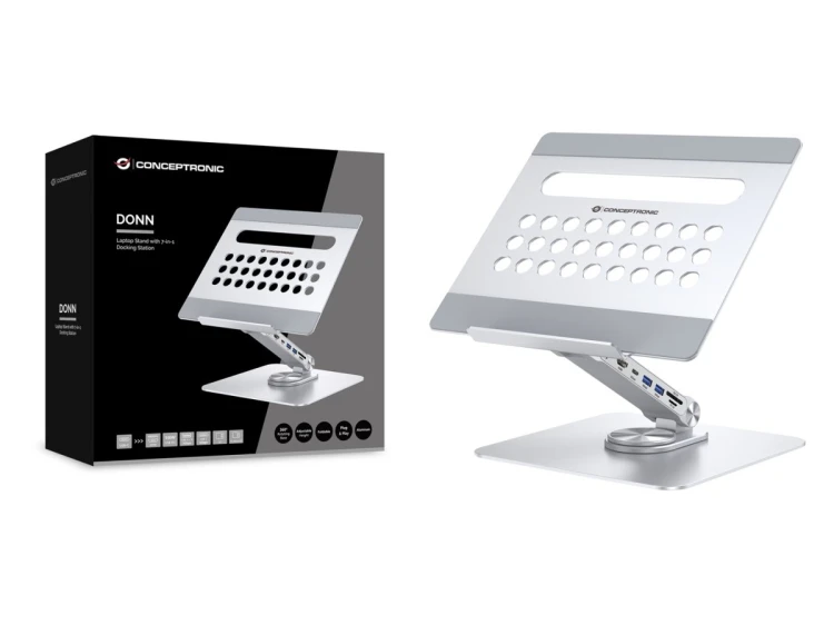 CONCEPTRONIC Uchwyt na laptopa ze stacją dokującą 7 w 1 srebrny