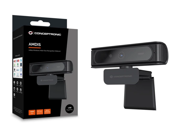 CONCEPTRONIC Kamera internetowa USB-A2.0 80° 1080P/30Hz FullHD + Mikrofon czarno-biały
