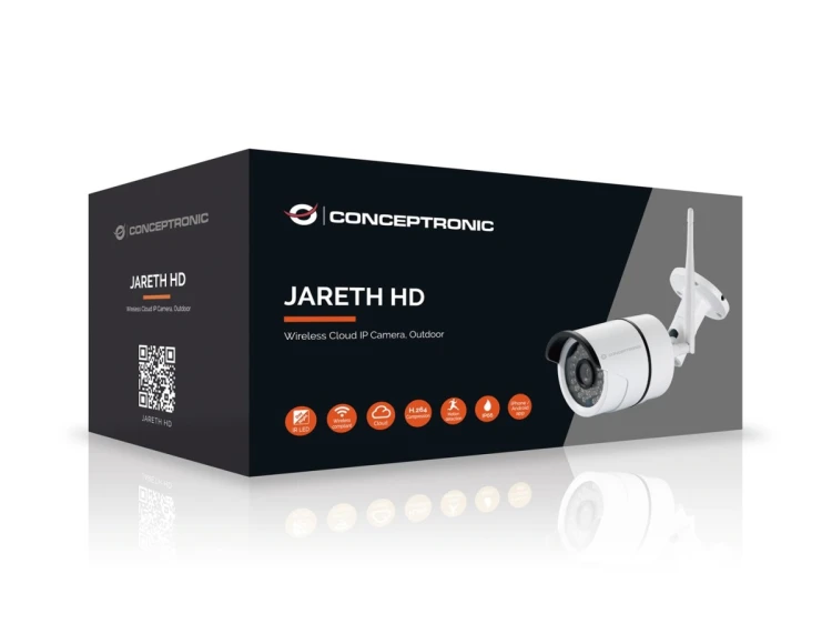 Bezprzewodowa kamera IP w chmurze Conceptronic JARETH HD - Sieciowa kamera bezpieczeństwa - Zewnętrzna - Odporna na warunki atmosferyczne - Kolor (dzi