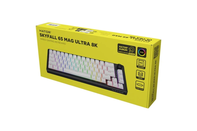 HATOR Skyfall 65 MAG ULTRA 8K klawiatura Gaming USB QWERTY US English Czarny, Biały