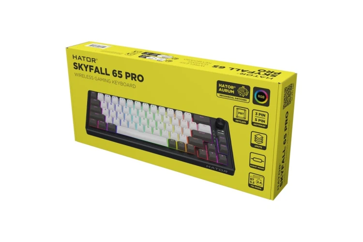 HATOR Skyfall Pro Wireless 65 klawiatura Gaming USB + RF Wireless + Bluetooth QWERTY US English Czarny, Szary