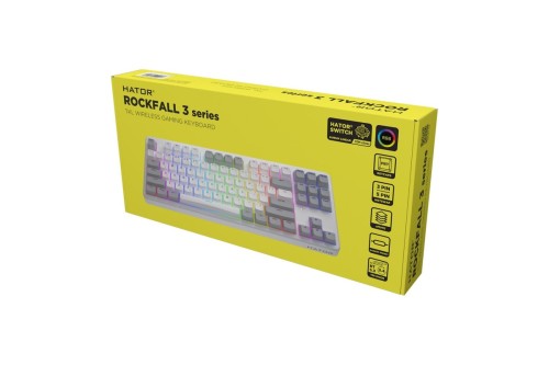 HATOR Rockfall 3 TKL Wireless klawiatura Uniwersalne USB + RF Wireless + Bluetooth QWERTY Angielski Biały