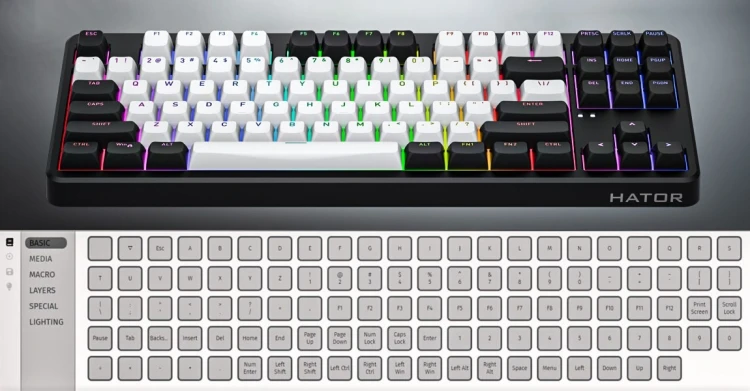 HATOR Rockfall 3 TKL Wireless klawiatura Uniwersalne USB + RF Wireless + Bluetooth QWERTY Angielski Biały