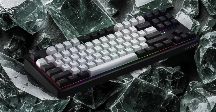 HATOR Rockfall 3 TKL Wireless klawiatura Uniwersalne USB + RF Wireless + Bluetooth QWERTY Angielski Biały