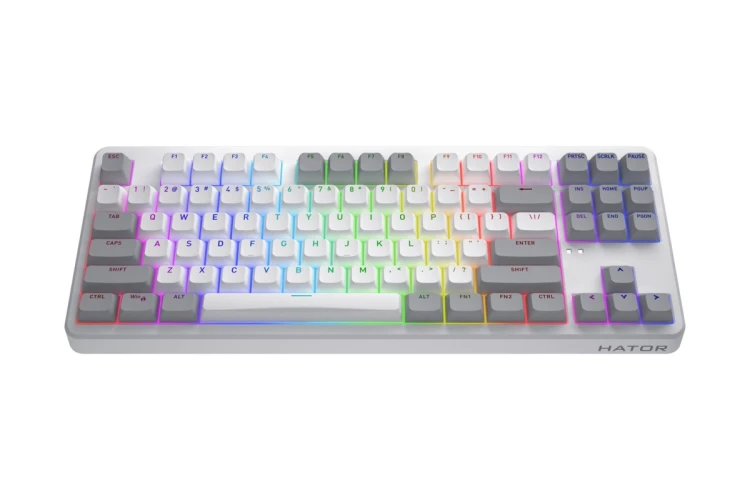 HATOR Rockfall 3 TKL Wireless klawiatura Uniwersalne USB + RF Wireless + Bluetooth QWERTY Angielski Biały