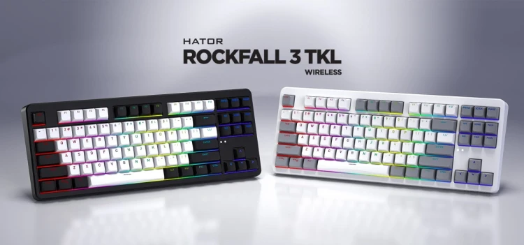 HATOR Rockfall 3 TKL Wireless klawiatura Uniwersalne USB + RF Wireless + Bluetooth QWERTY Angielski Biały